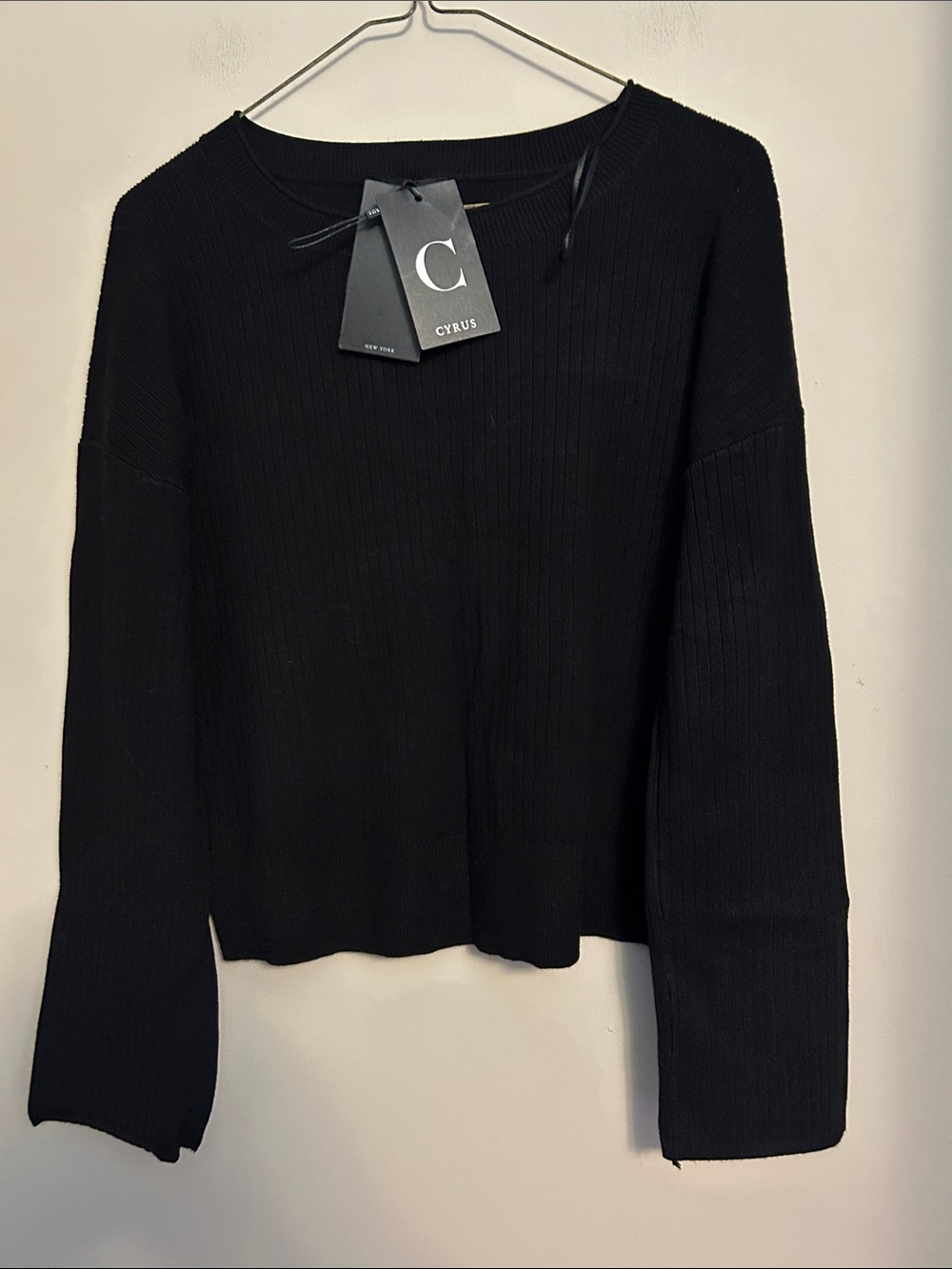 Cyrus black rib rayon/nylon long sleeved pullover sweater new with tags size XS